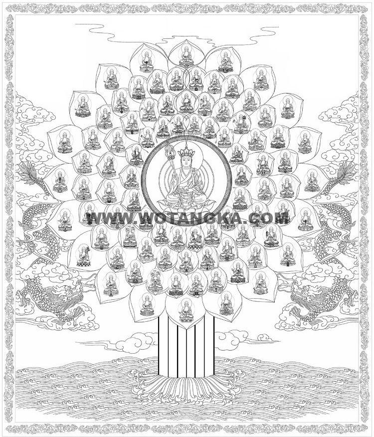沃唐卡-唐卡白描线稿编号RD31240：地藏王菩萨大轮法相
