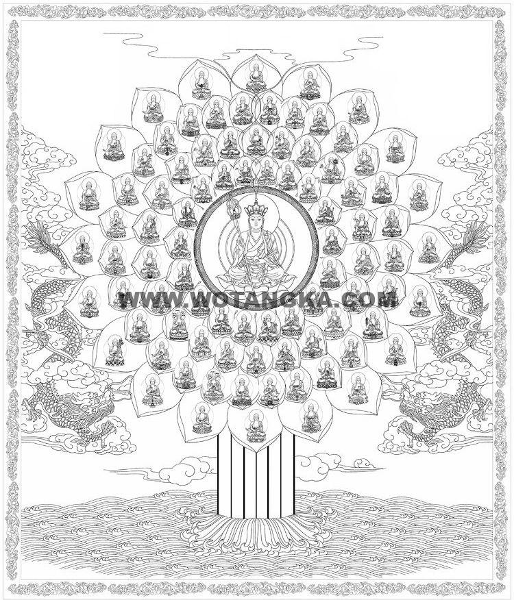 沃唐卡-唐卡白描线稿编号RD31240：地藏王菩萨大轮法相
