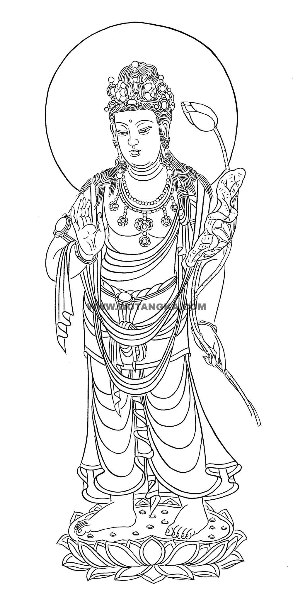 沃唐卡-唐卡白描线稿编号RD36557：持莲观音