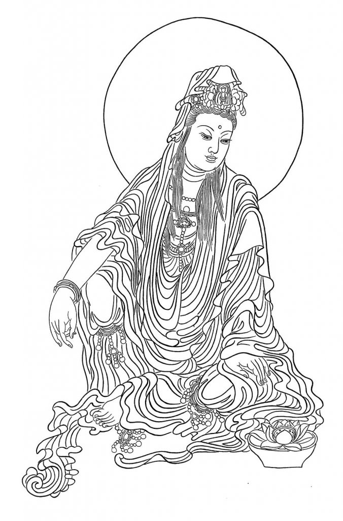 沃唐卡-唐卡白描线稿编号RD36938：静息观音