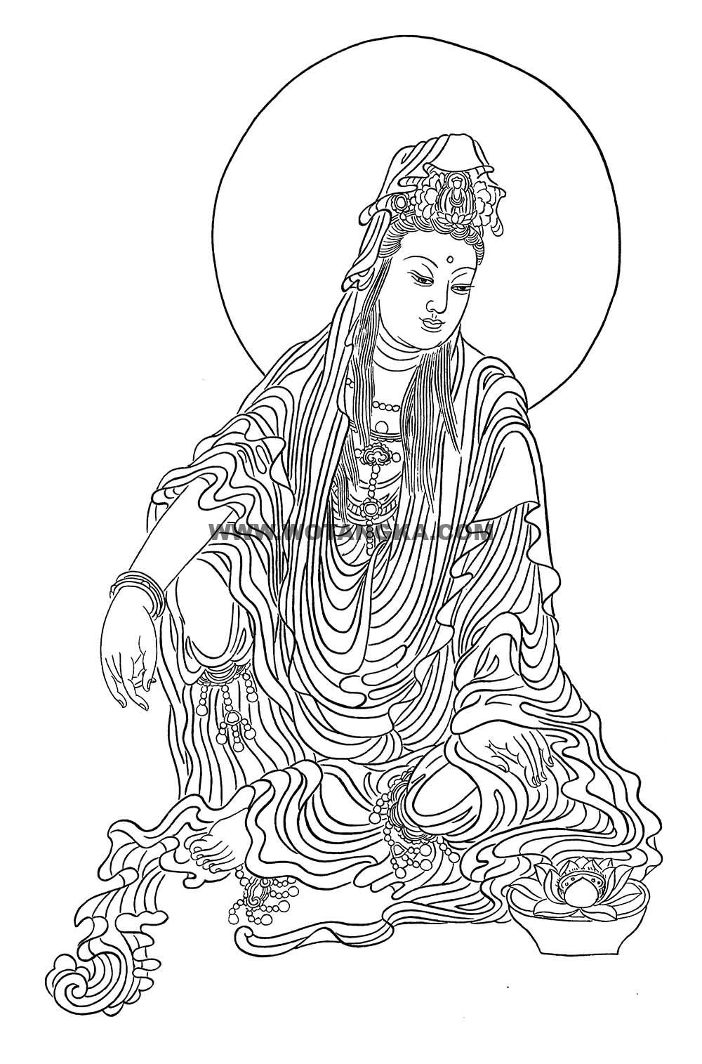 沃唐卡-唐卡白描线稿编号RD36938:静息观音