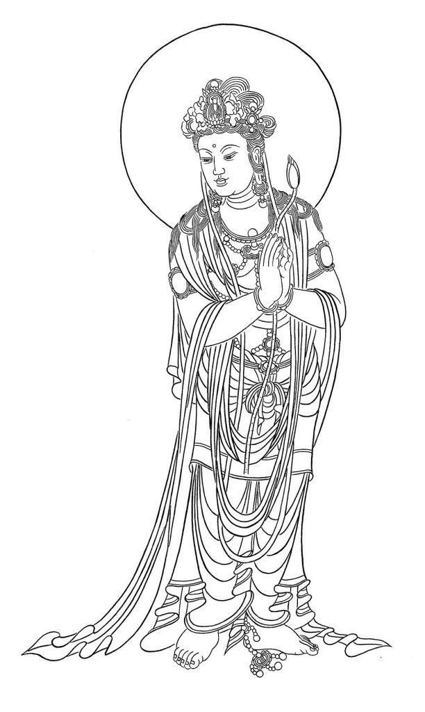 沃唐卡-唐卡白描线稿编号RD37461：合掌观音