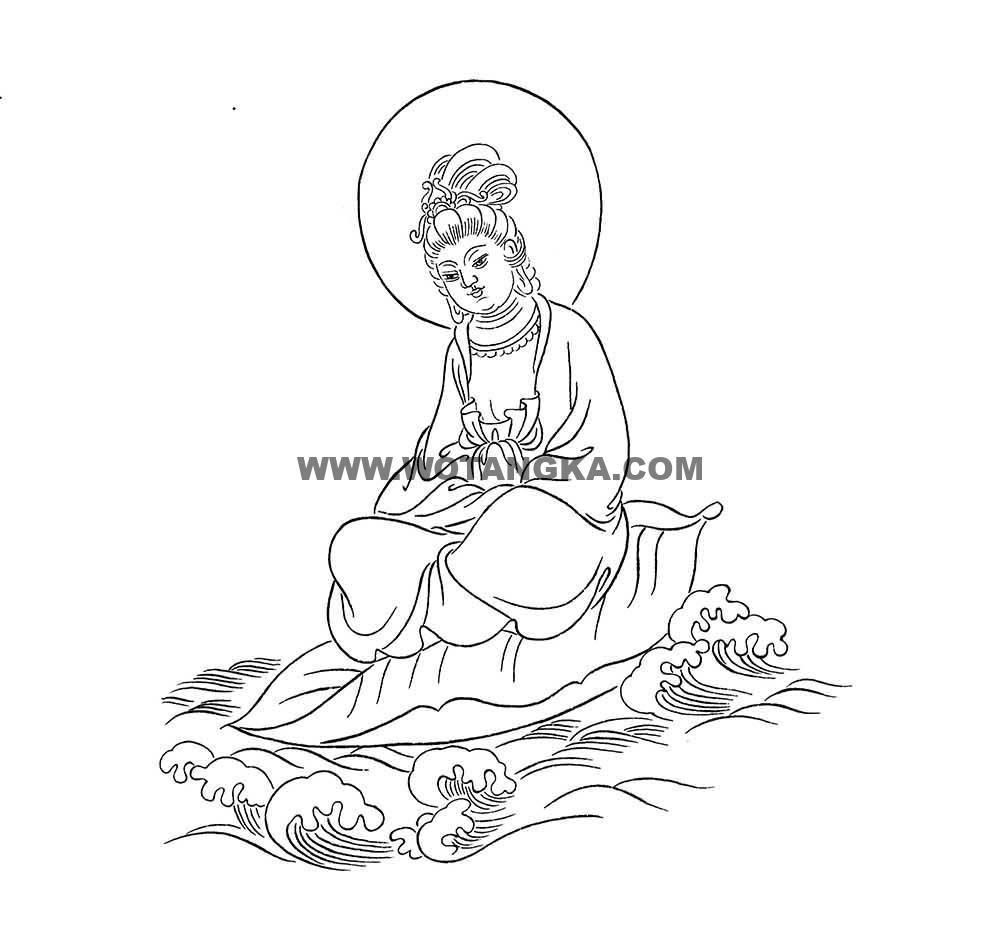沃唐卡-唐卡白描线稿编号RD38024:渡海观音
