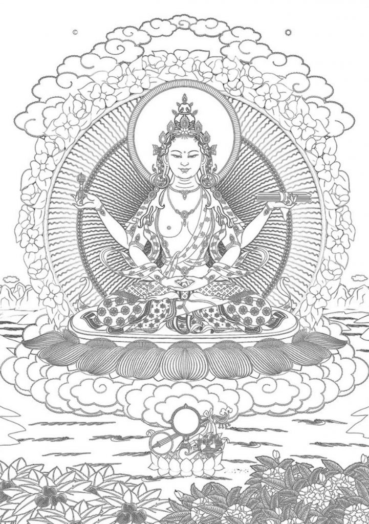 沃唐卡-唐卡白描线稿编号RD41477：般若佛母