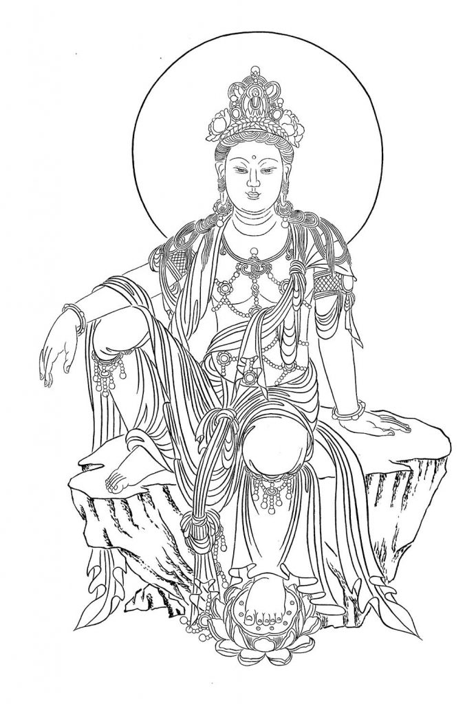 沃唐卡-唐卡白描线稿编号RD43650：静息观音