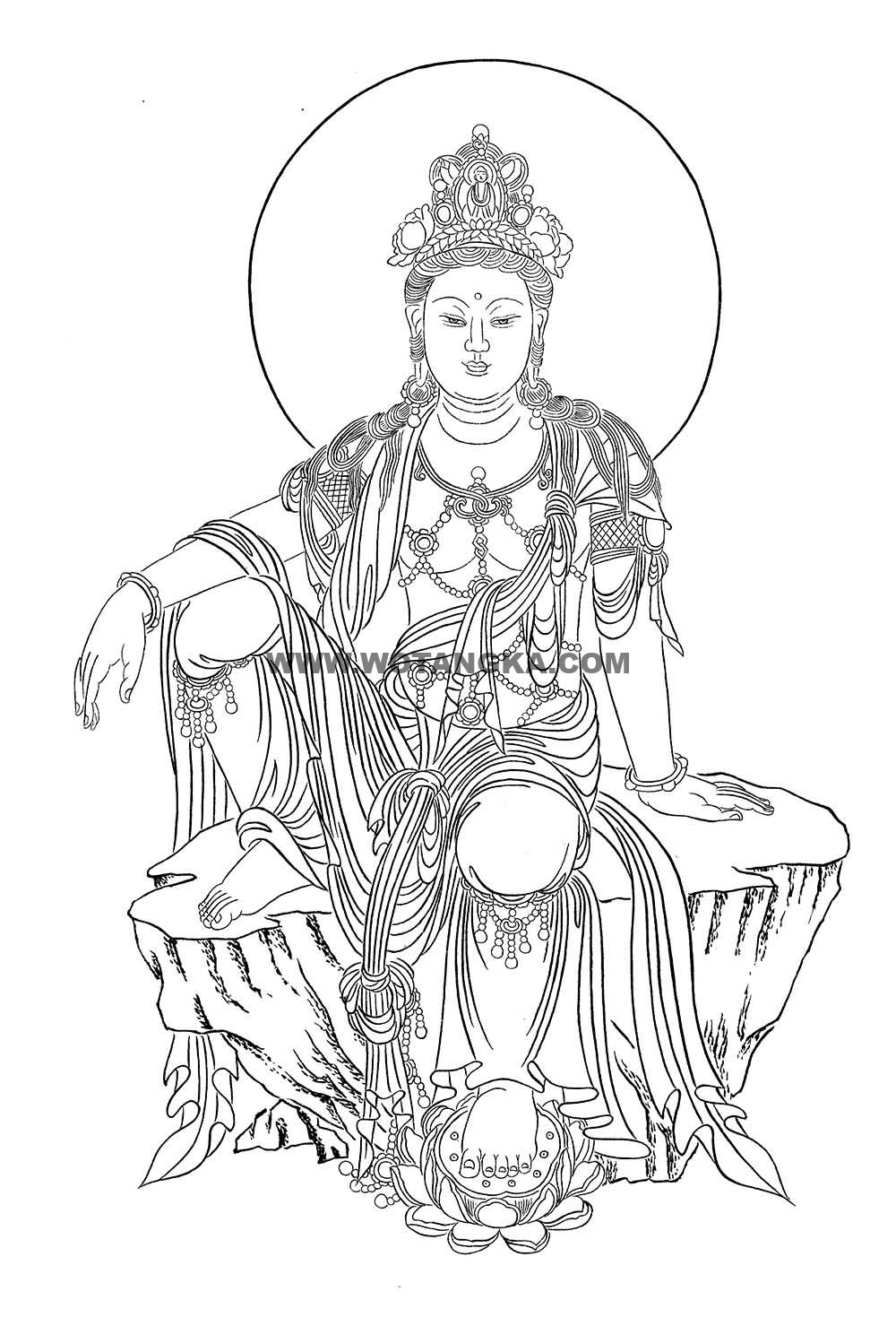 沃唐卡-唐卡白描线稿编号RD43650:静息观音