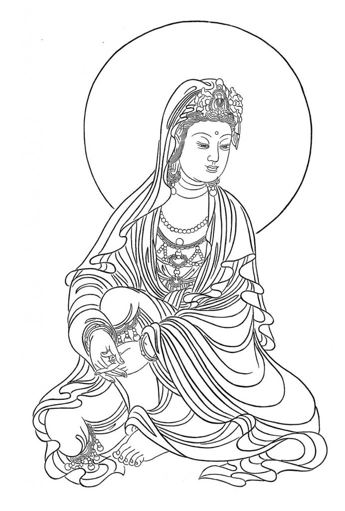 沃唐卡-唐卡白描线稿编号RD46190：白衣观音