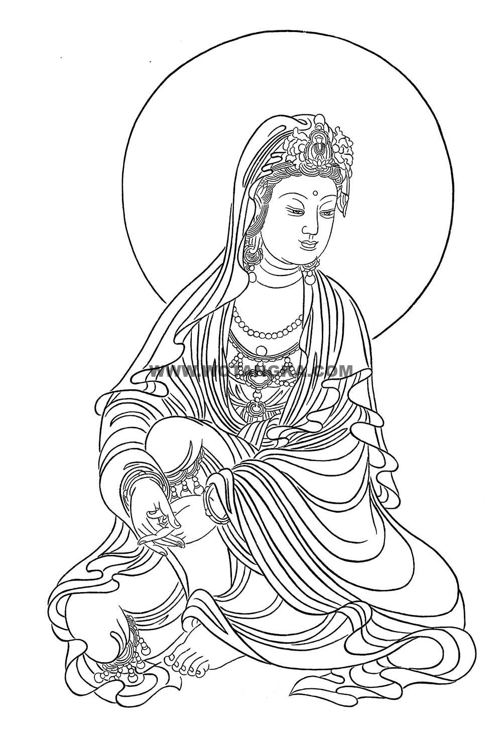 沃唐卡-唐卡白描线稿编号RD46190：白衣观音