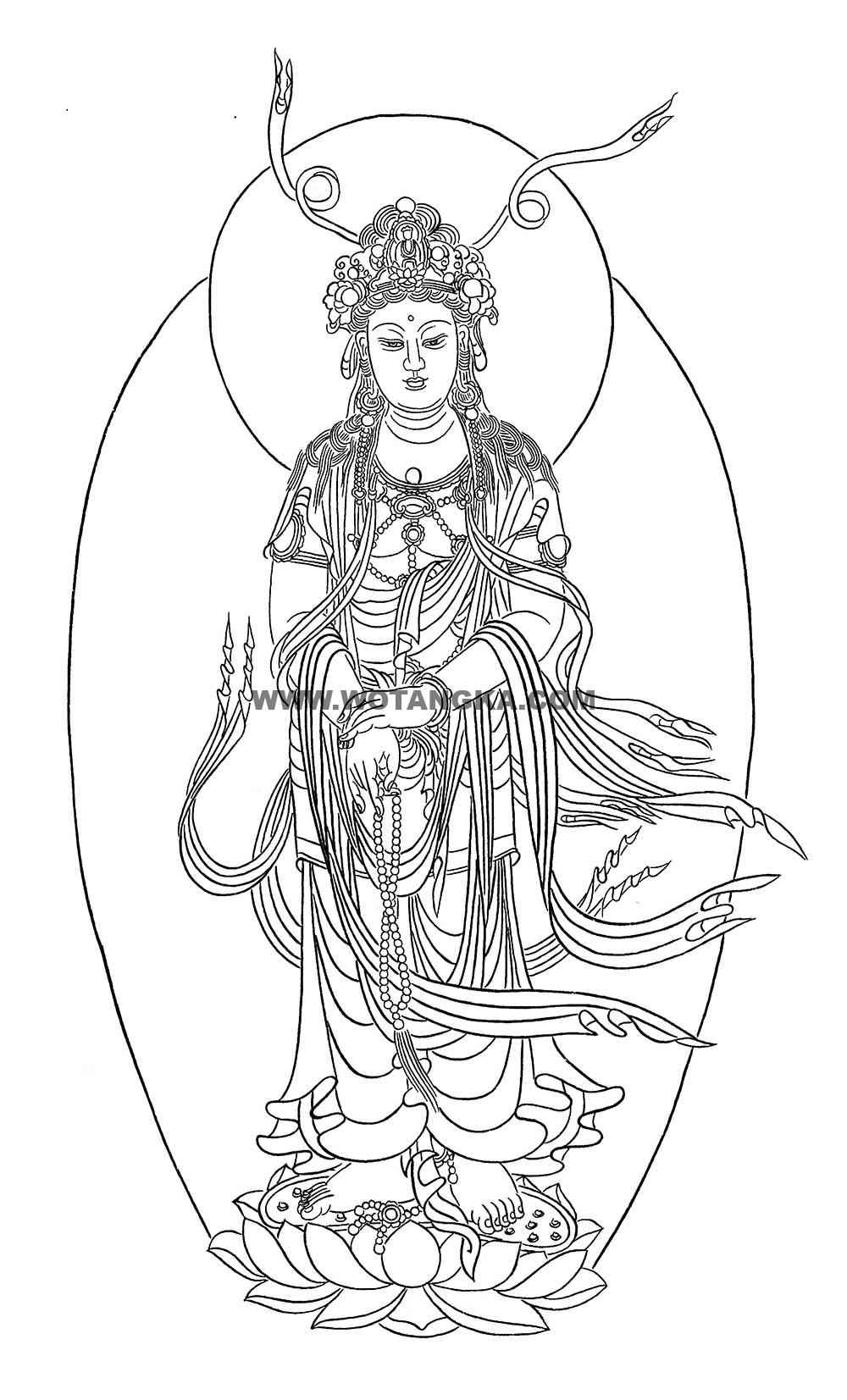 沃唐卡-唐卡白描线稿编号RD46975:如意念珠观音