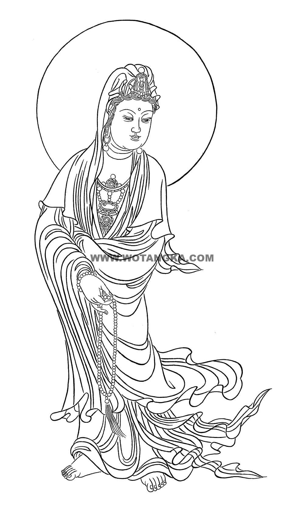 沃唐卡-唐卡白描线稿编号RD47033：白衣如意念珠观音