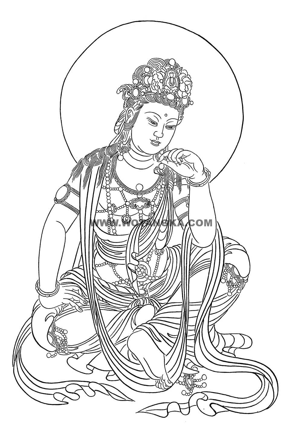 沃唐卡-唐卡白描线稿编号RD47848:静息观音