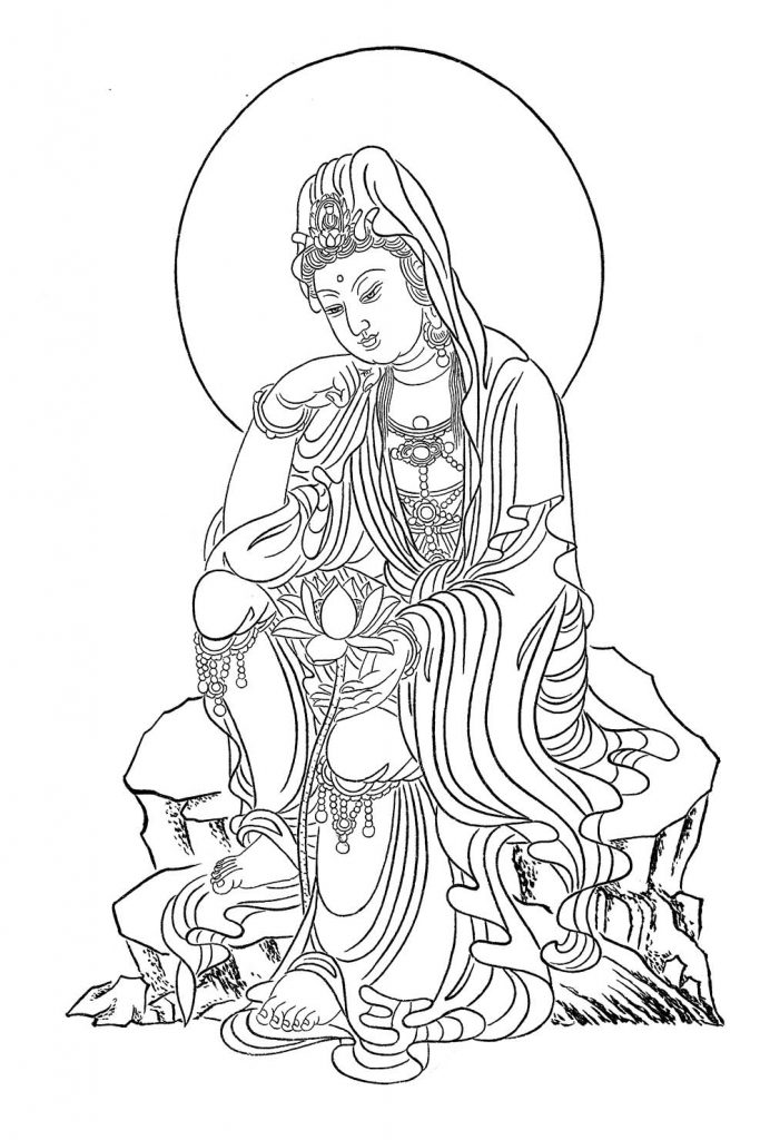 沃唐卡-唐卡白描线稿编号RD47964：白衣静思观音