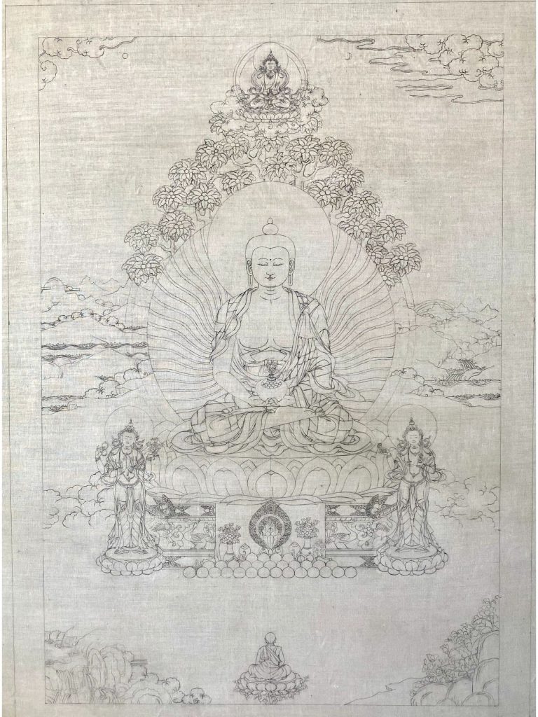 沃唐卡-唐卡白描线稿编号RD50301：阿弥陀佛三尊