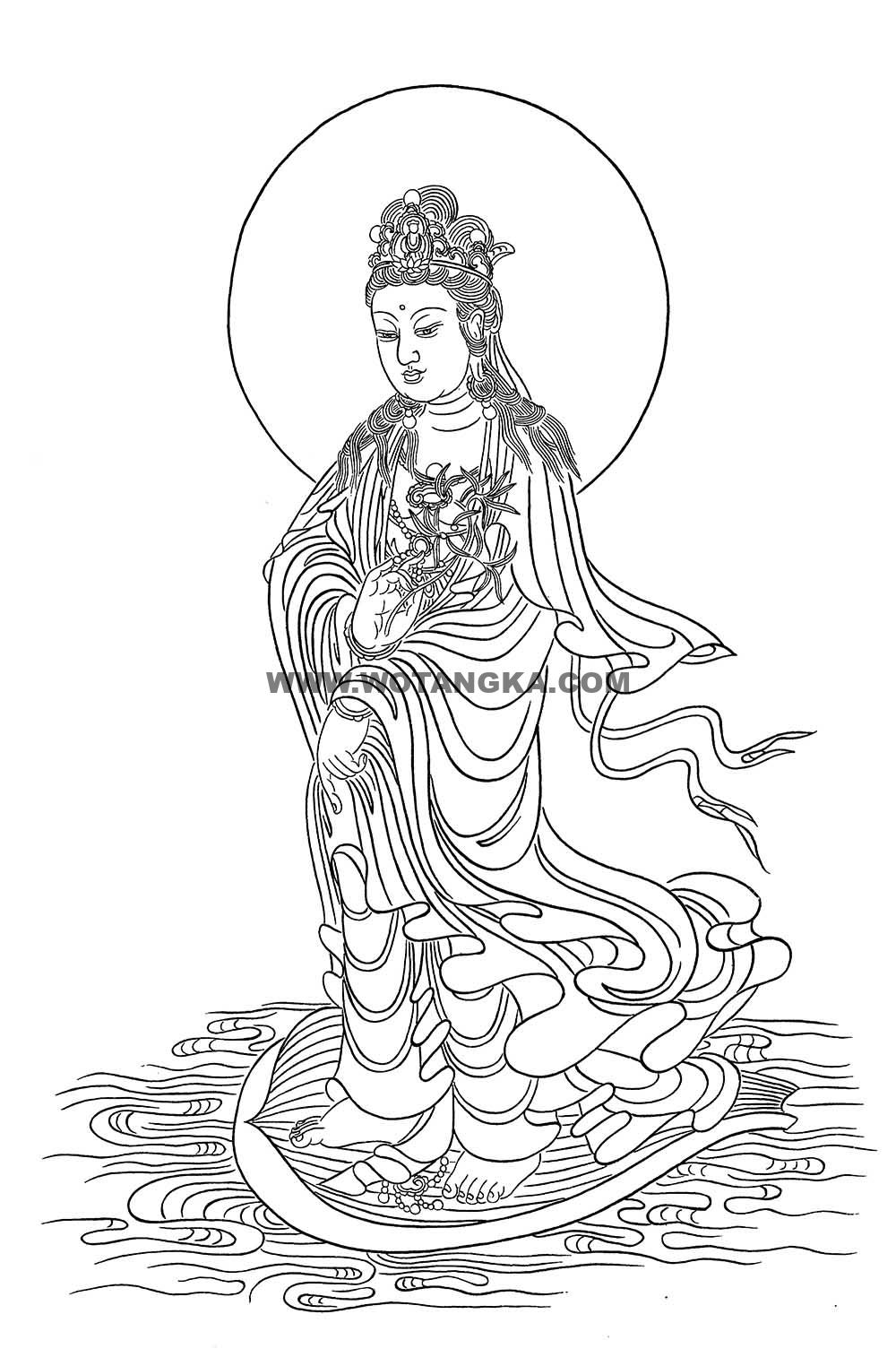 沃唐卡-唐卡白描线稿编号RD52028:杨柳枝观音