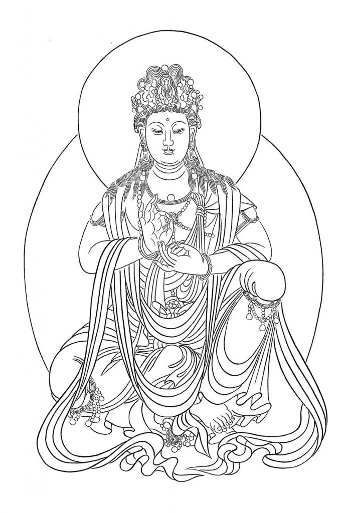 沃唐卡-唐卡白描线稿编号RD58002：说法印观音