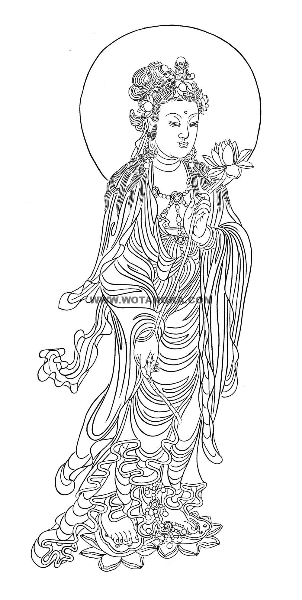 沃唐卡-唐卡白描线稿编号RD59615:持莲观音