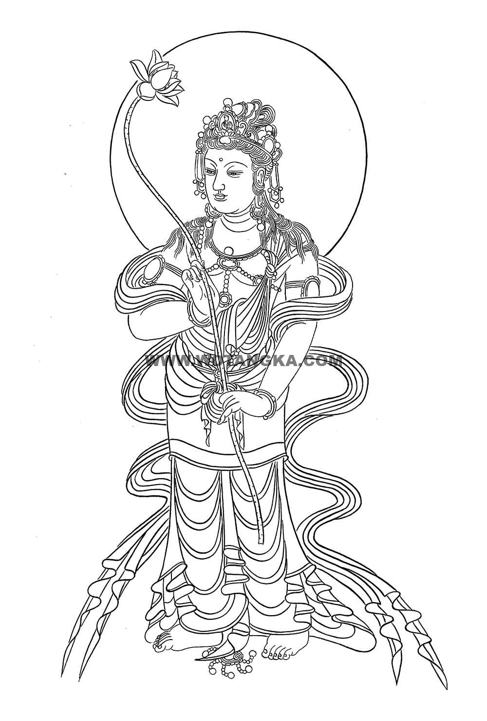 沃唐卡-唐卡白描线稿编号RD61355：持莲观音