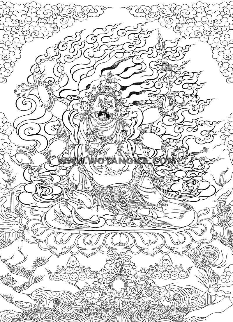 沃唐卡-唐卡白描线稿编号RD63285:六臂大黑天