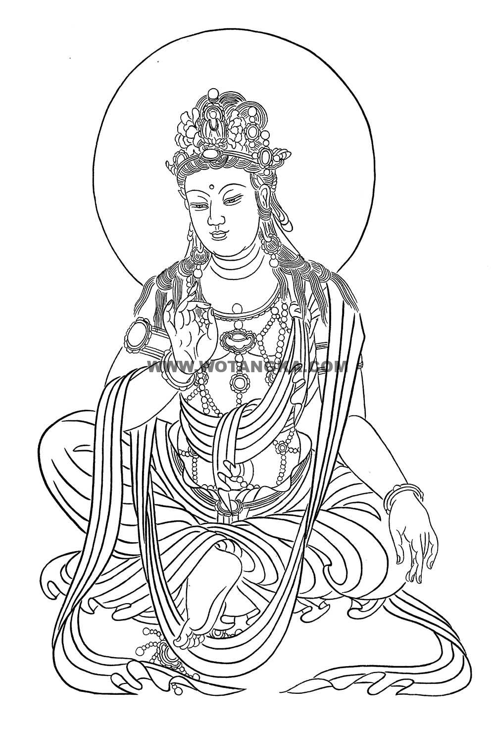 沃唐卡-唐卡白描线稿编号RD63377:说法观音