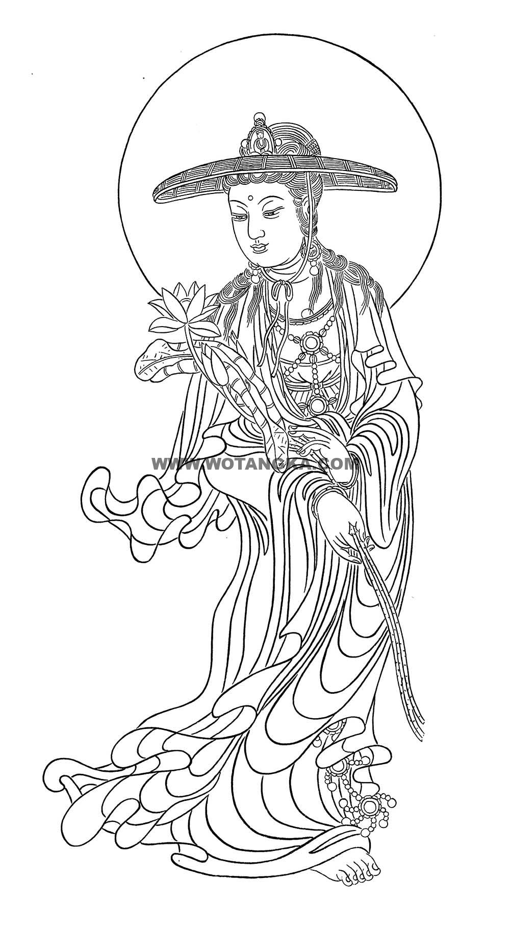 沃唐卡-唐卡白描线稿编号RD67367：持莲观音