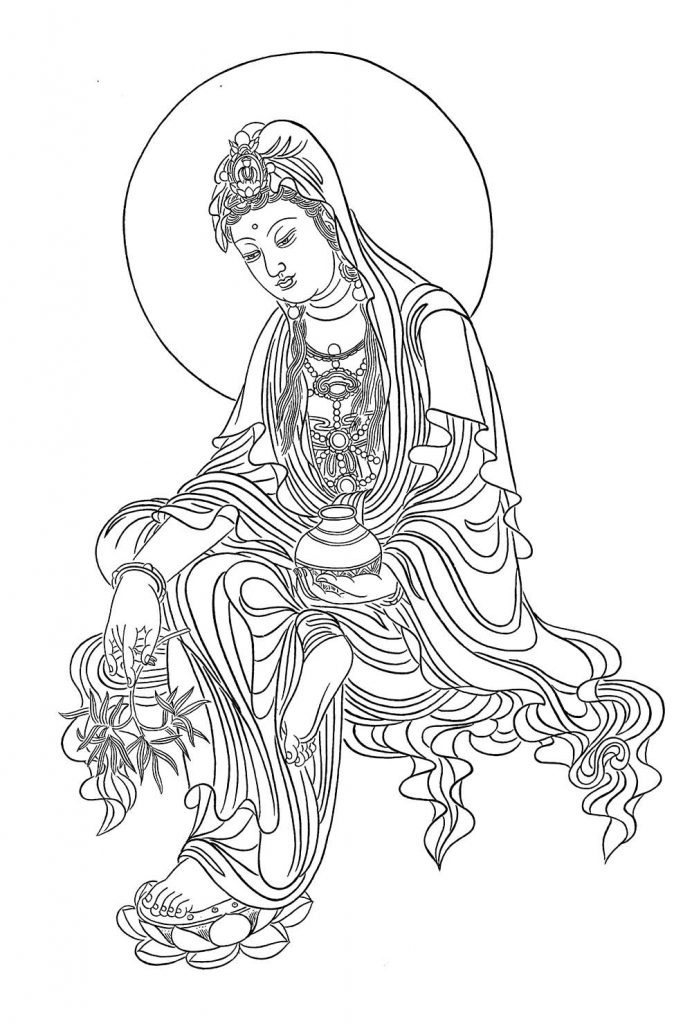 沃唐卡-唐卡白描线稿编号RD67763：白衣净水观音