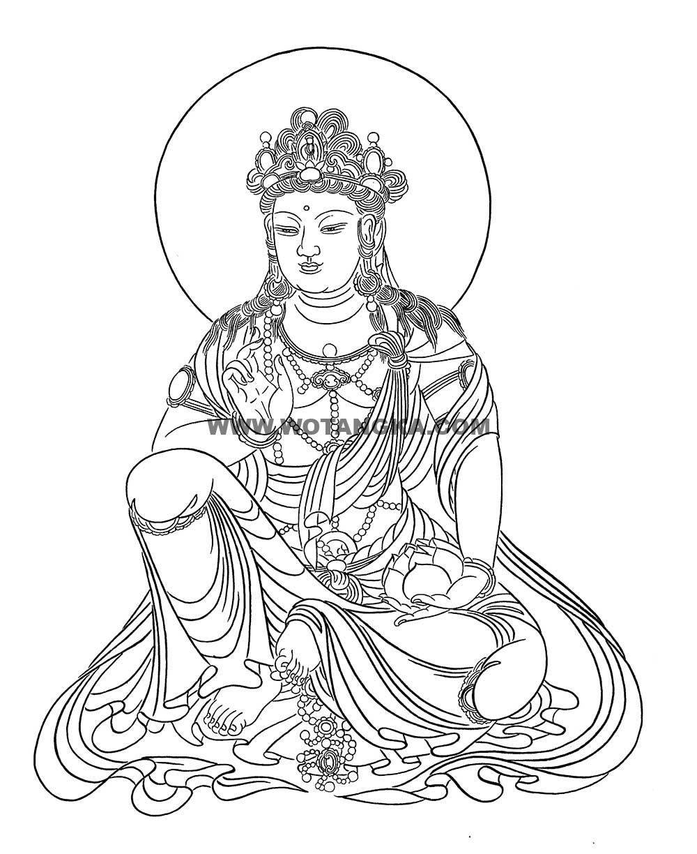 沃唐卡-唐卡白描线稿编号RD68759：说法观音