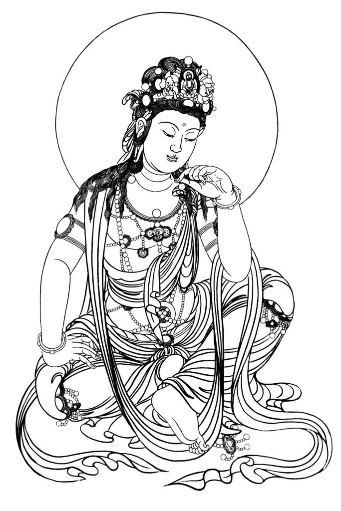 沃唐卡-唐卡白描线稿编号RD70924：静息观音
