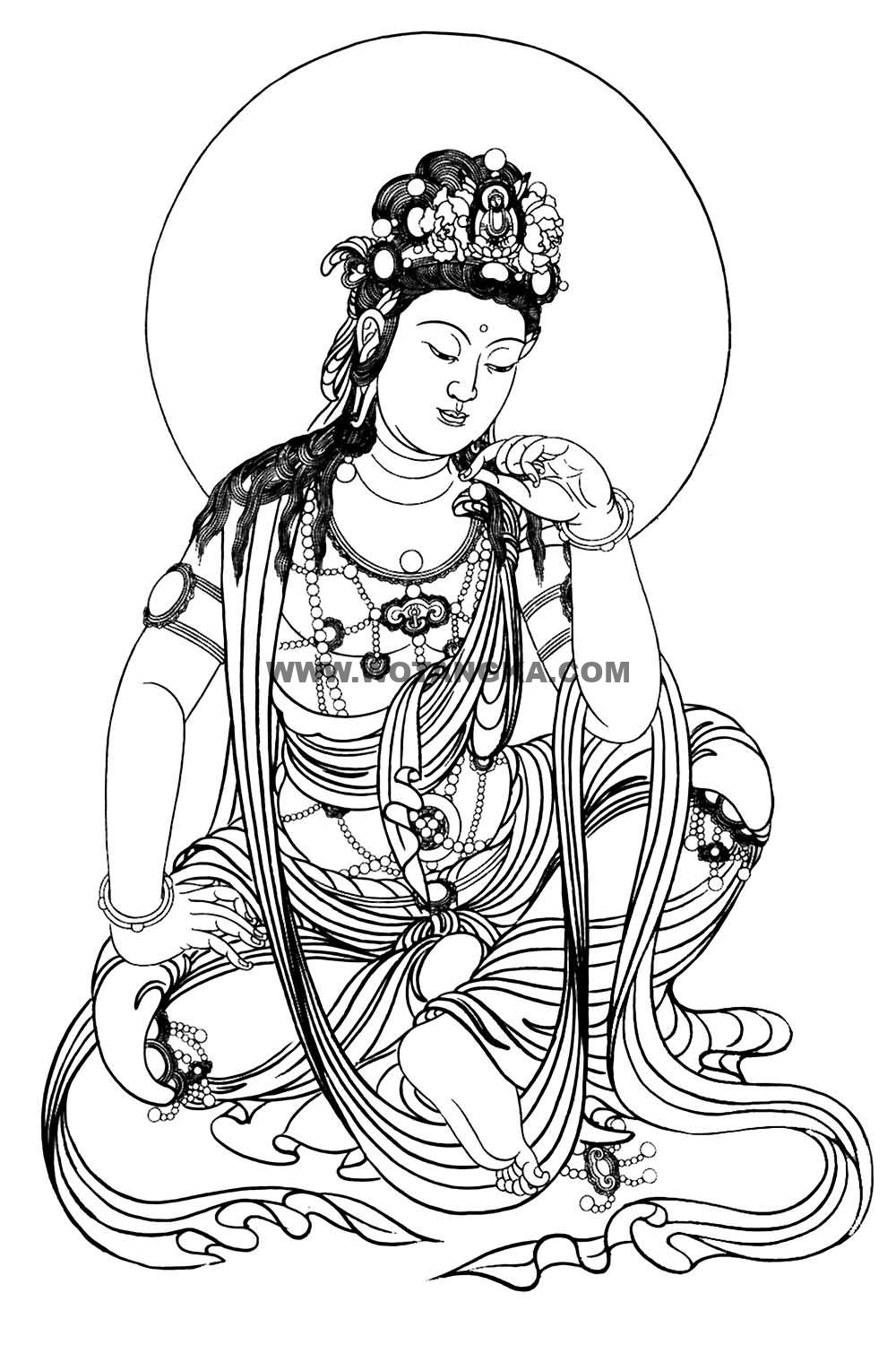 沃唐卡-唐卡白描线稿编号RD70924：静息观音