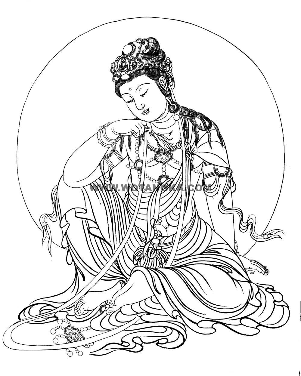 沃唐卡-唐卡白描线稿编号RD74872：静息观音