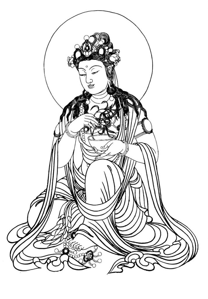 沃唐卡-唐卡白描线稿编号RD75527：杨柳枝观音