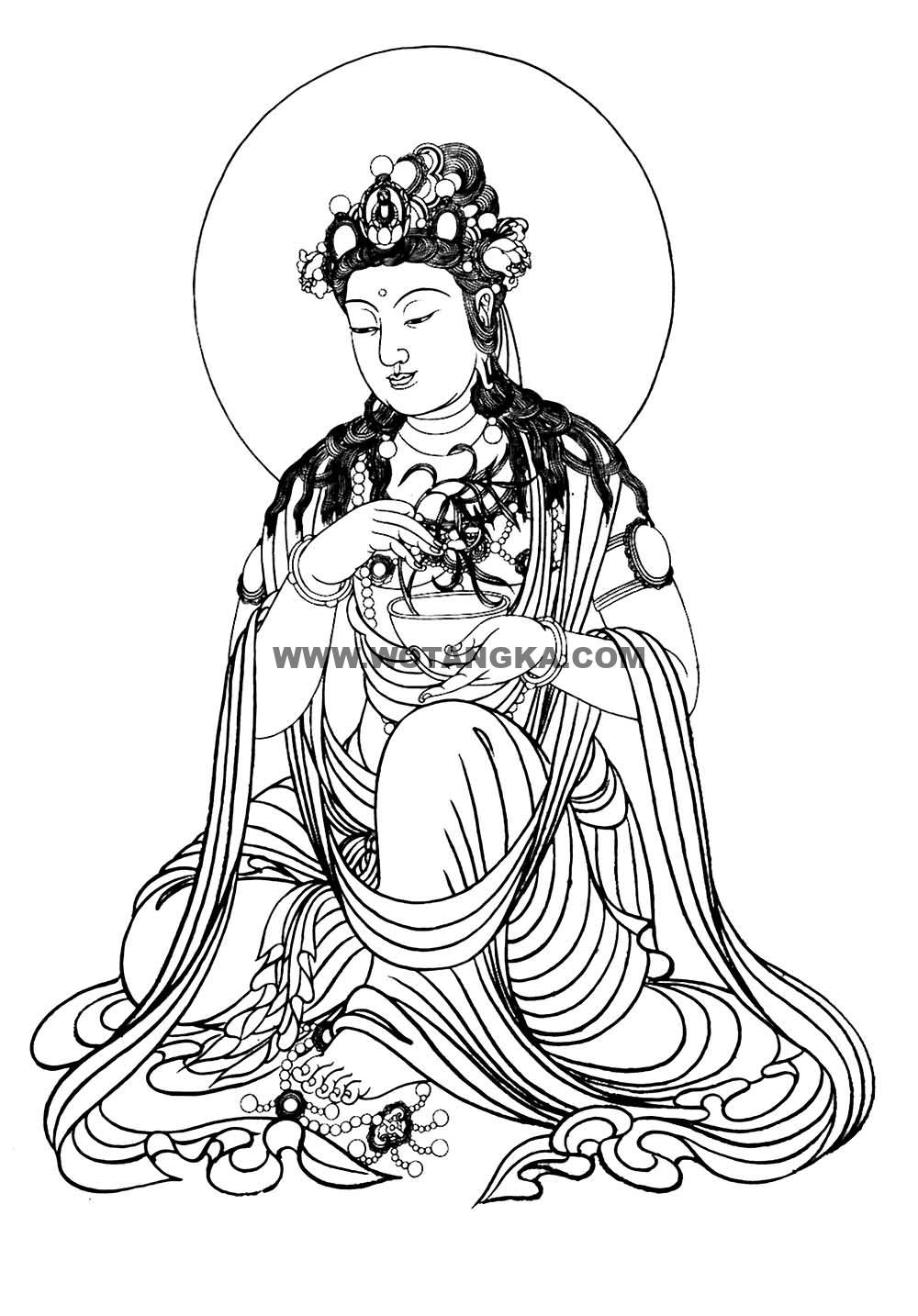 沃唐卡-唐卡白描线稿编号RD75527:杨柳枝观音