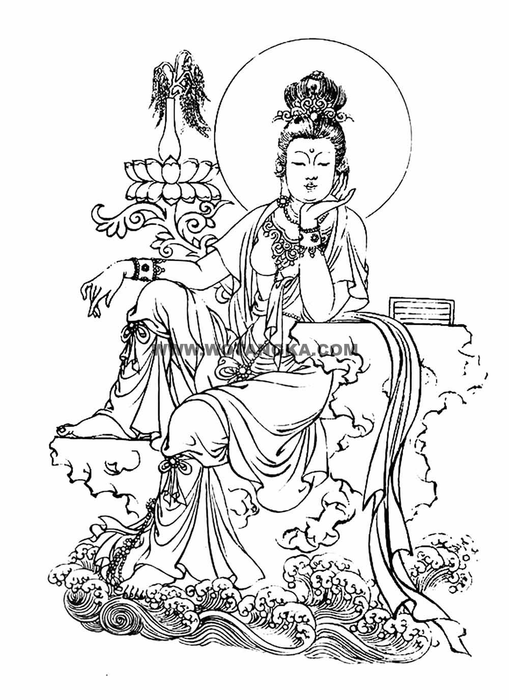 沃唐卡-唐卡白描线稿编号RD76028:读经观音
