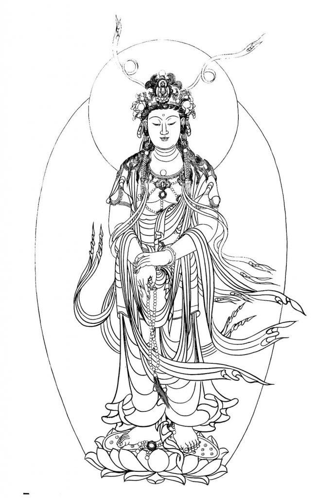 沃唐卡-唐卡白描线稿编号RD78126：持念珠观音