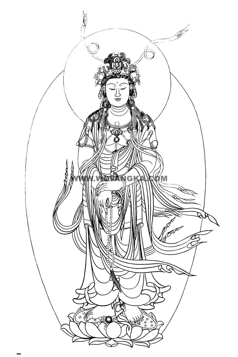 沃唐卡-唐卡白描线稿编号RD78126：持念珠观音