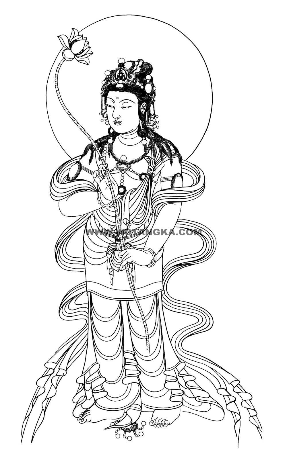 沃唐卡-唐卡白描线稿编号RD79767：持莲观音