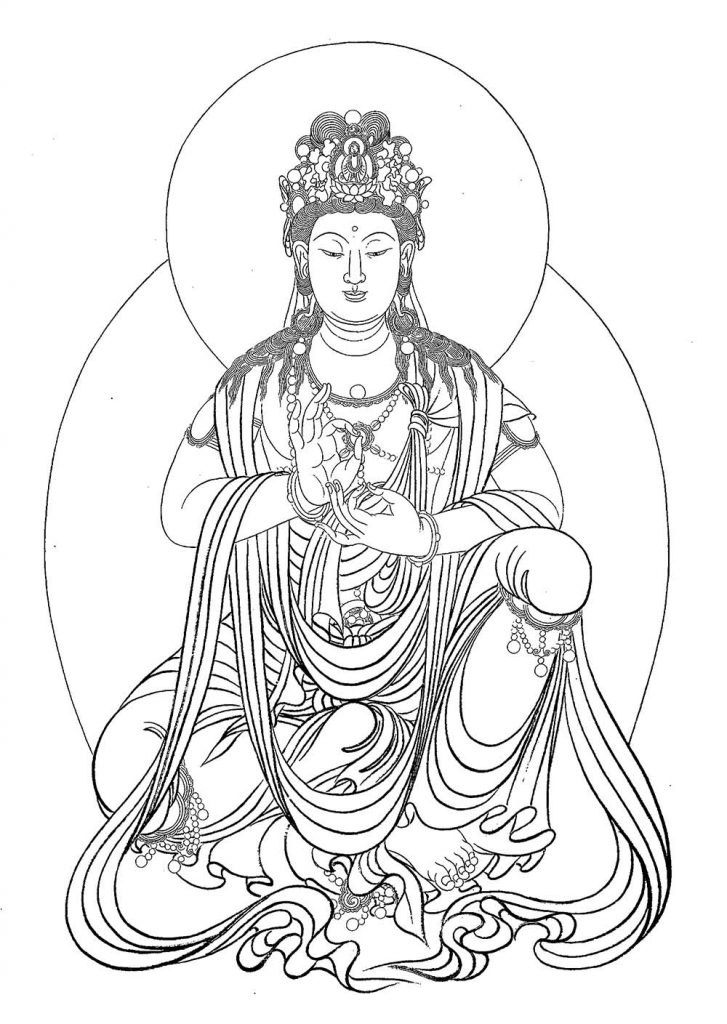 沃唐卡-唐卡白描线稿编号RD81299：说法观音