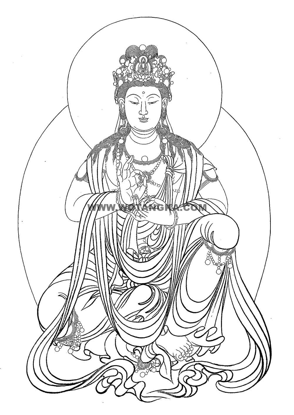 沃唐卡-唐卡白描线稿编号RD81299：说法观音