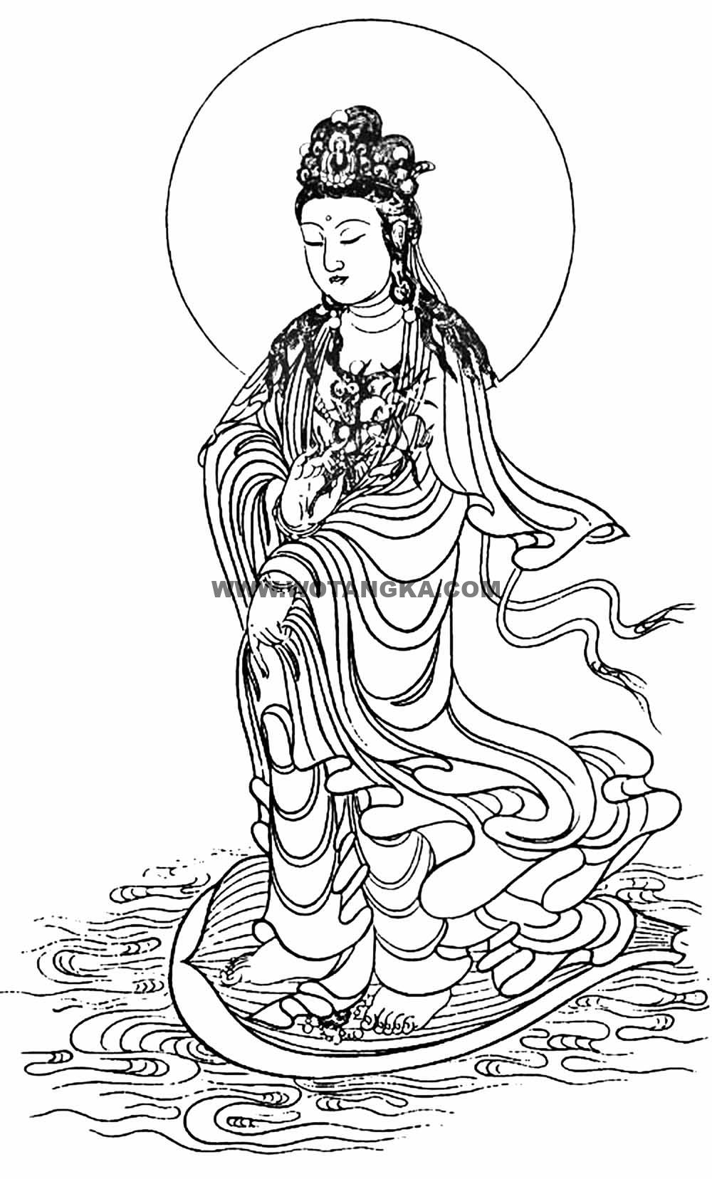 沃唐卡-唐卡白描线稿编号RD82649：杨柳枝观音