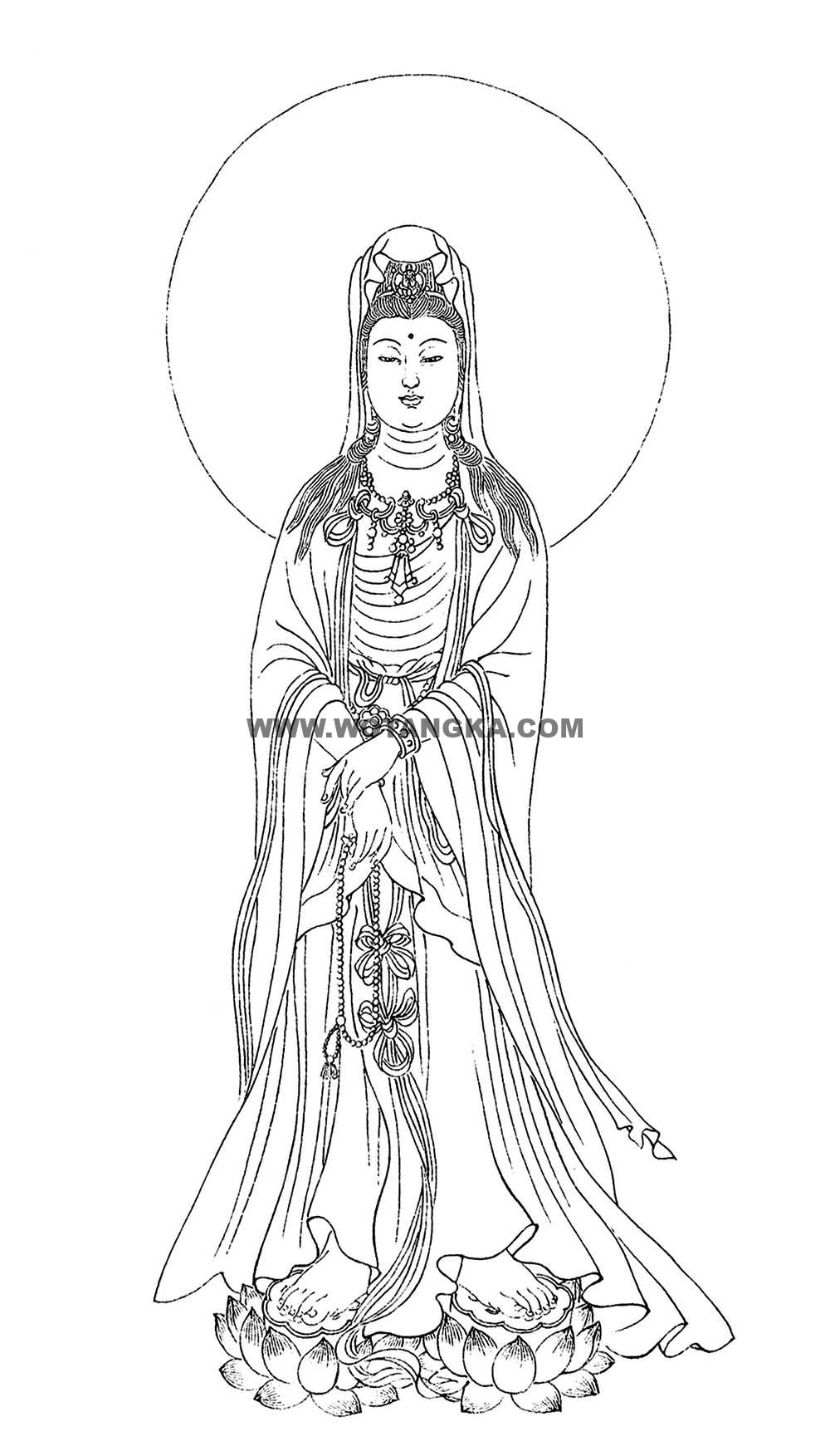 沃唐卡-唐卡白描线稿编号RD83639:白衣持念珠观音