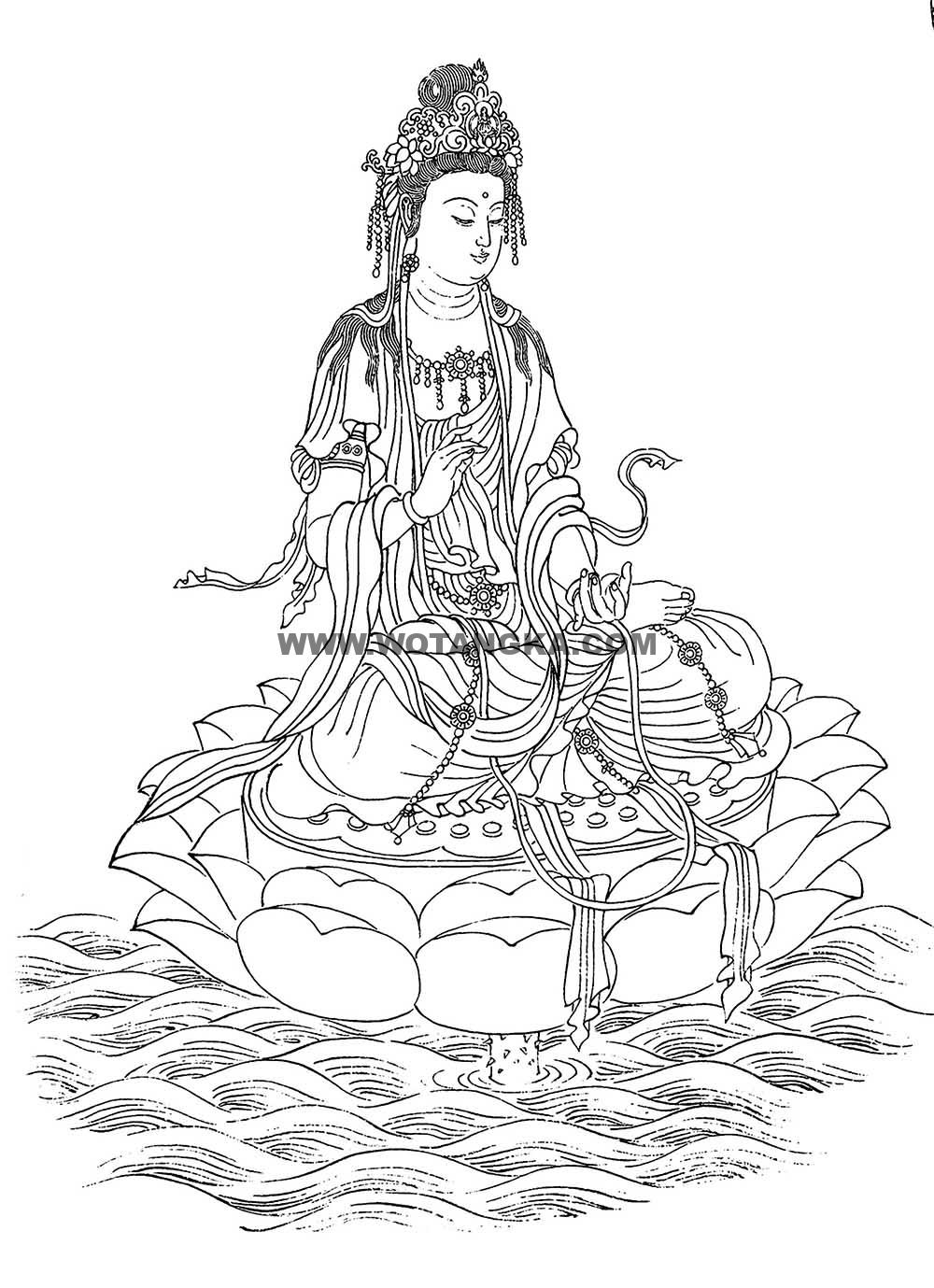 沃唐卡-唐卡白描线稿编号RD84020：坐莲观音
