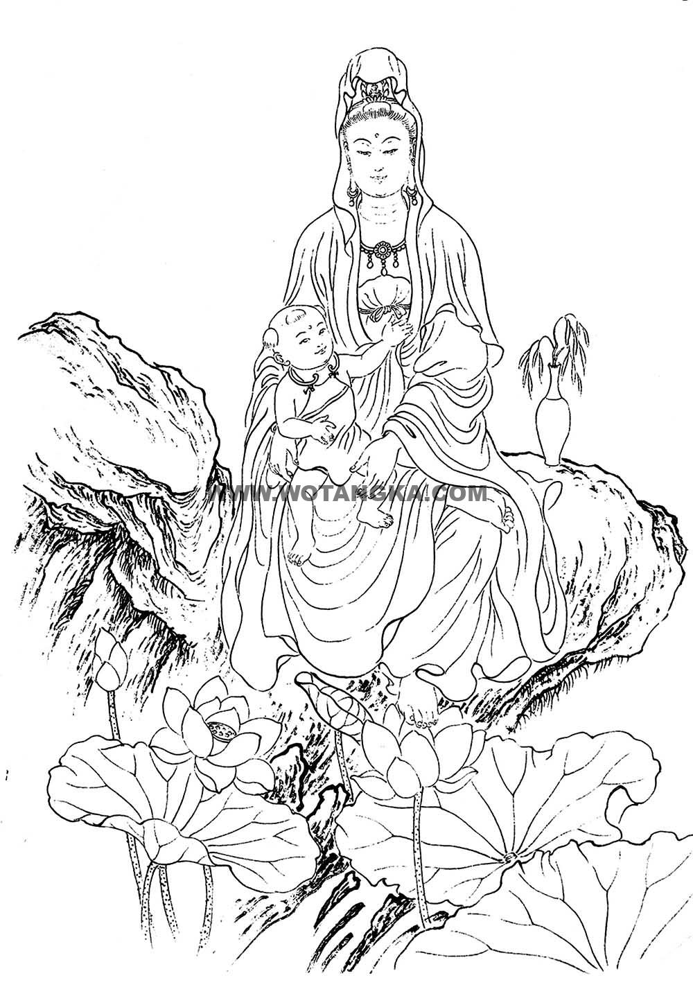 沃唐卡-唐卡白描线稿编号RD86229:送子观音