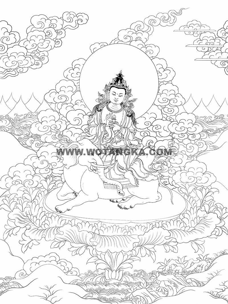 沃唐卡-唐卡白描线稿编号RD88845:普贤菩萨