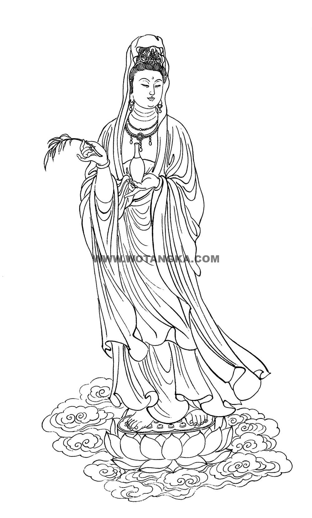 沃唐卡-唐卡白描线稿编号RD88894：杨柳枝观音