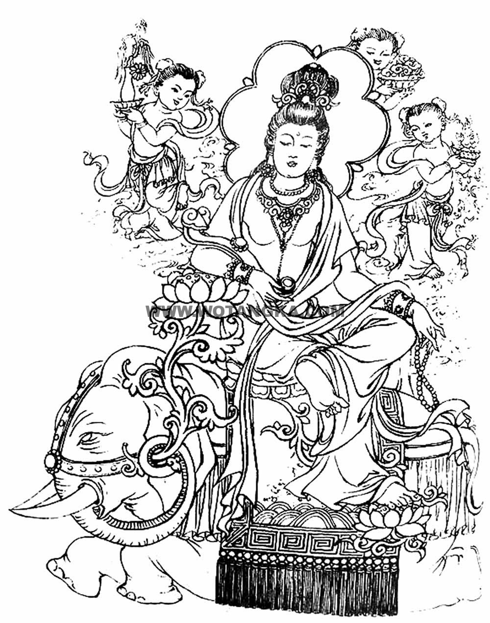 沃唐卡-唐卡白描线稿编号RD89394:骑象送子观音