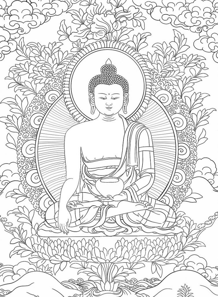 沃唐卡-唐卡白描线稿编号RD93399：释迦牟尼佛