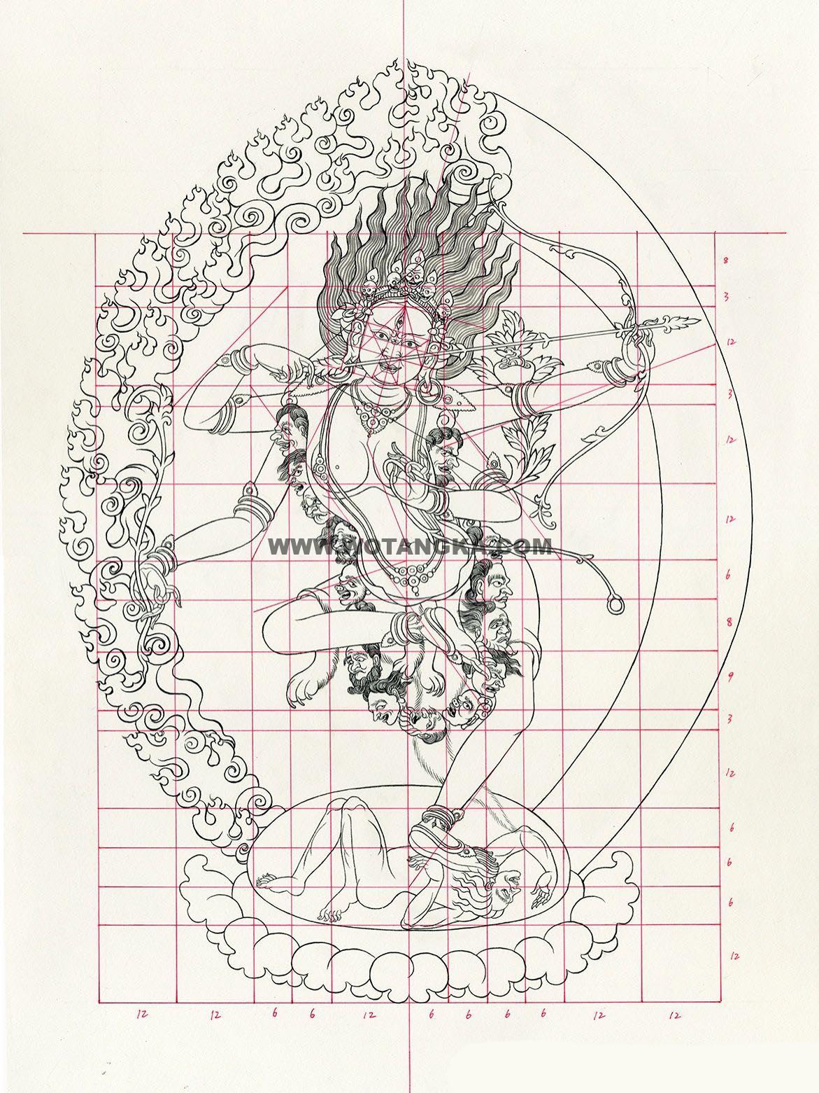 沃唐卡-唐卡白描线稿编号RD98569:作明佛母