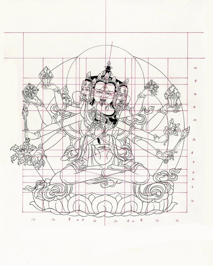 沃唐卡-唐卡白描线稿编号RD99102：密集金刚