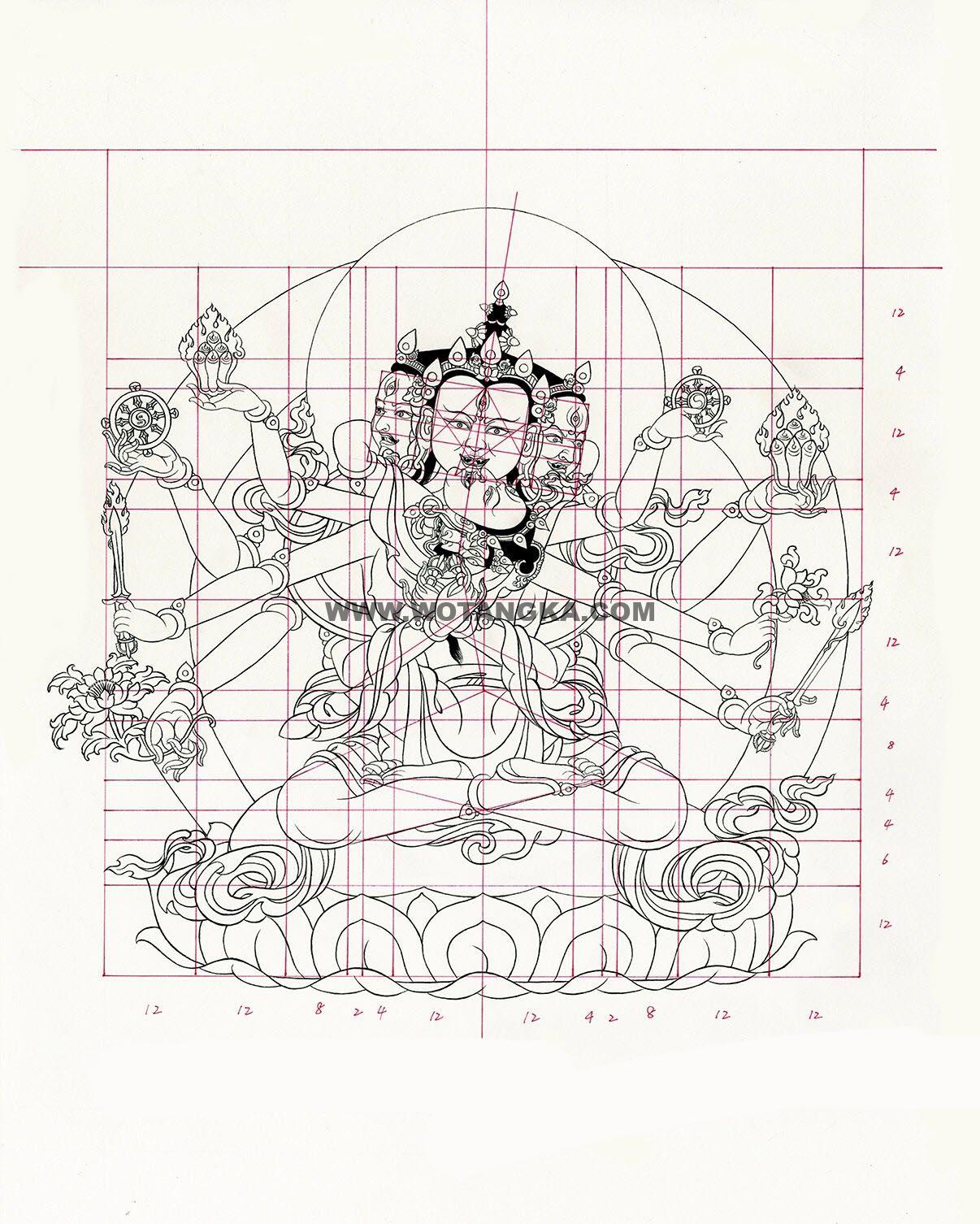 沃唐卡-唐卡白描线稿编号RD99102:密集金刚