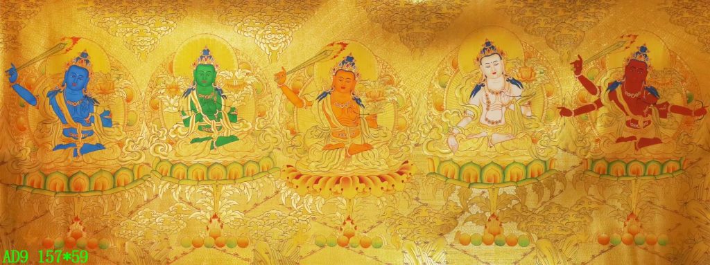 编号138-155591：黄金唐卡-文殊菩萨·五部文殊（59*157CM左右）