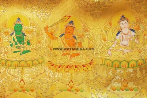 编号138-155591：黄金唐卡-文殊菩萨·五部文殊（59*157CM左右）